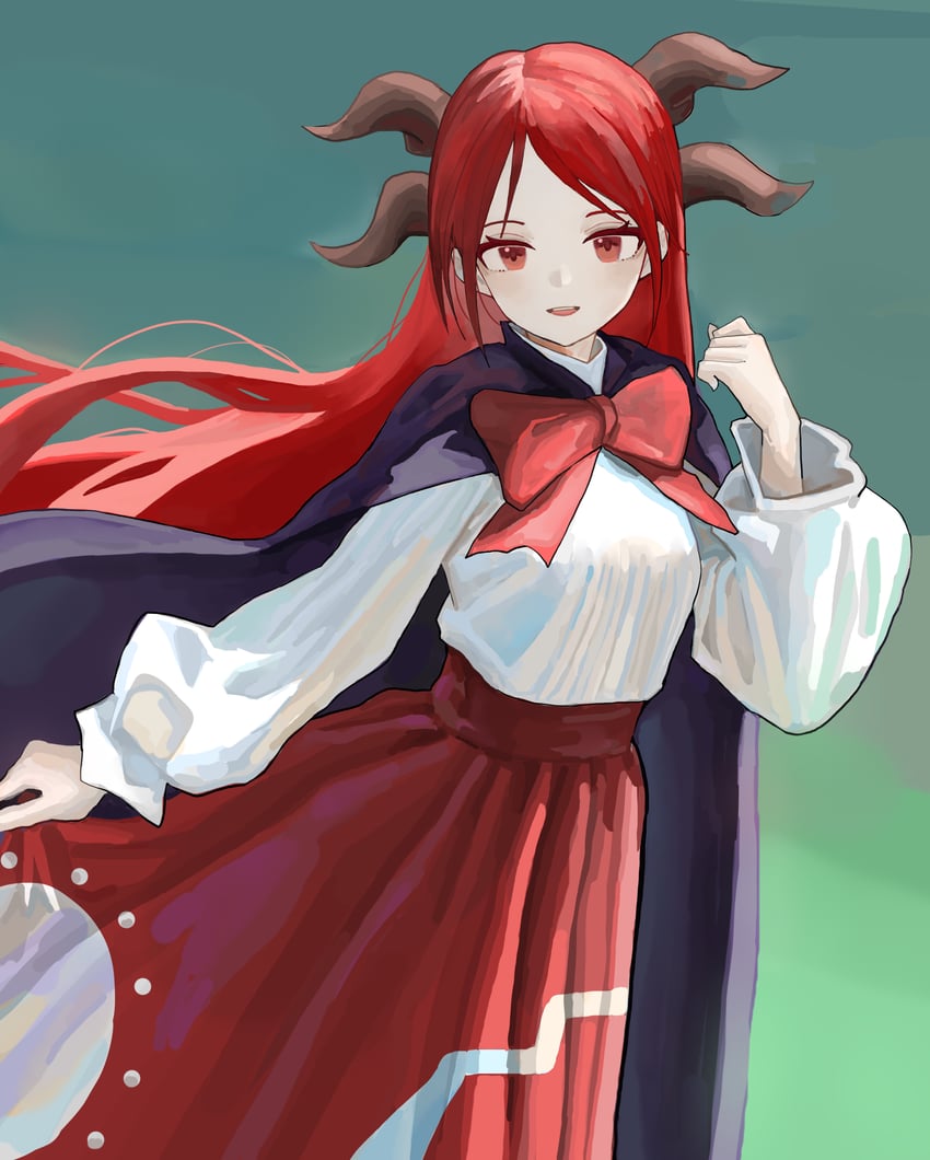 东方Project、东方Project (PC-98)、神玉 (东方Project) 1名女孩 斗篷 渐变背景 绿色背景 角