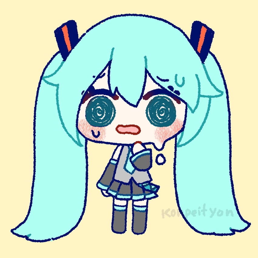 VOCALOID、初音未来 1名女孩 @_@ 水色瞳 水色发 水蓝色饰边