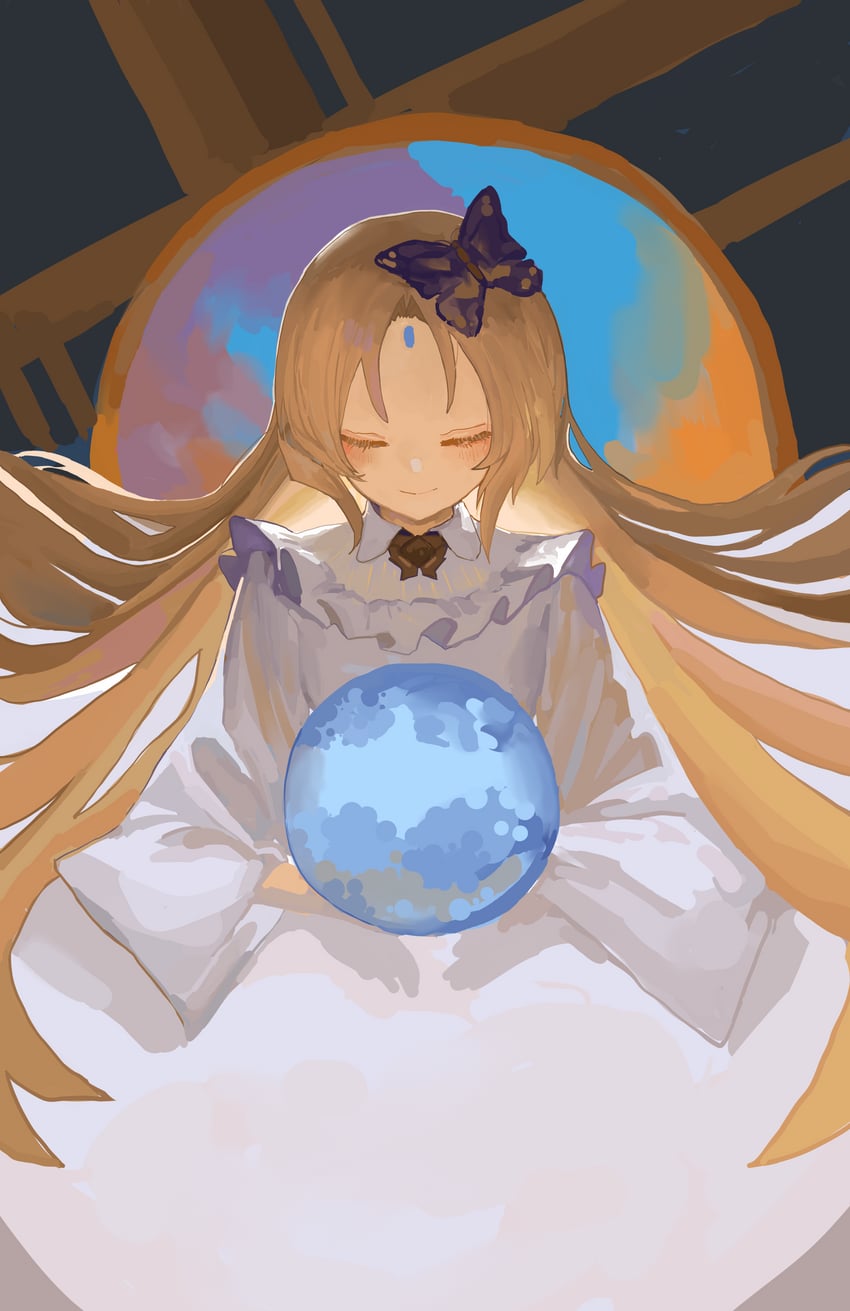 东方Project、东方Project (PC-98)、菊理 1名女孩 金发 蝴蝶发饰 闭眼 闭嘴