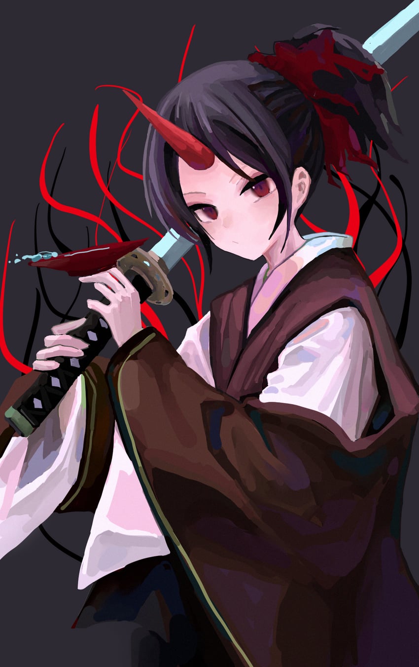 东方Project、东方Project (PC-98)、金枷罗 1名女孩 黑发 黑色夹克 杯子 无表情