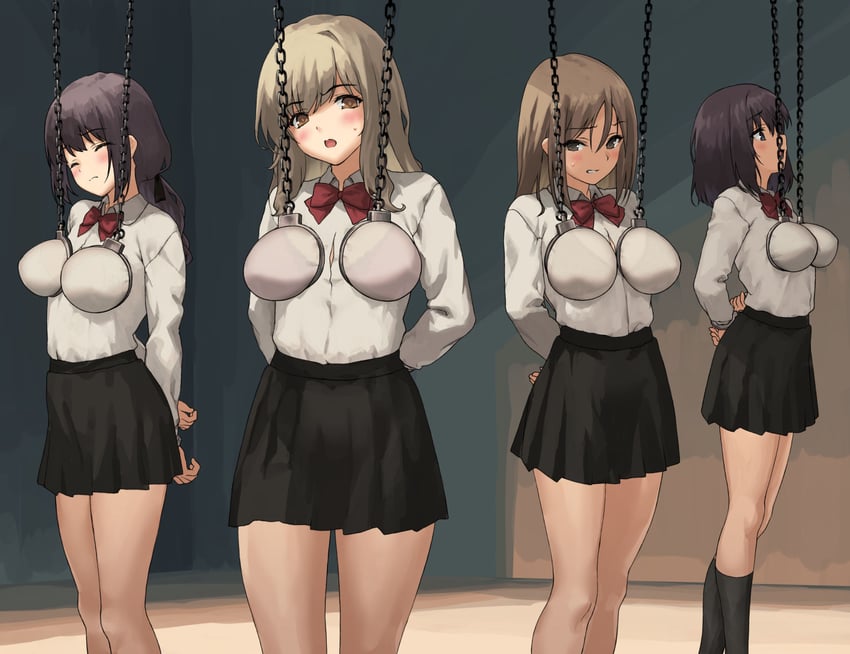 原创 4个女孩 双手背在身后 BDSM 黑瞳 黑色裙子