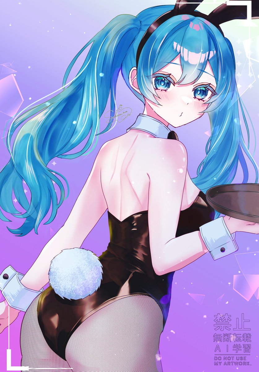 VOCALOID、初音未来 1名女孩 兽耳发箍 兽耳 手臂放在侧边 屁股