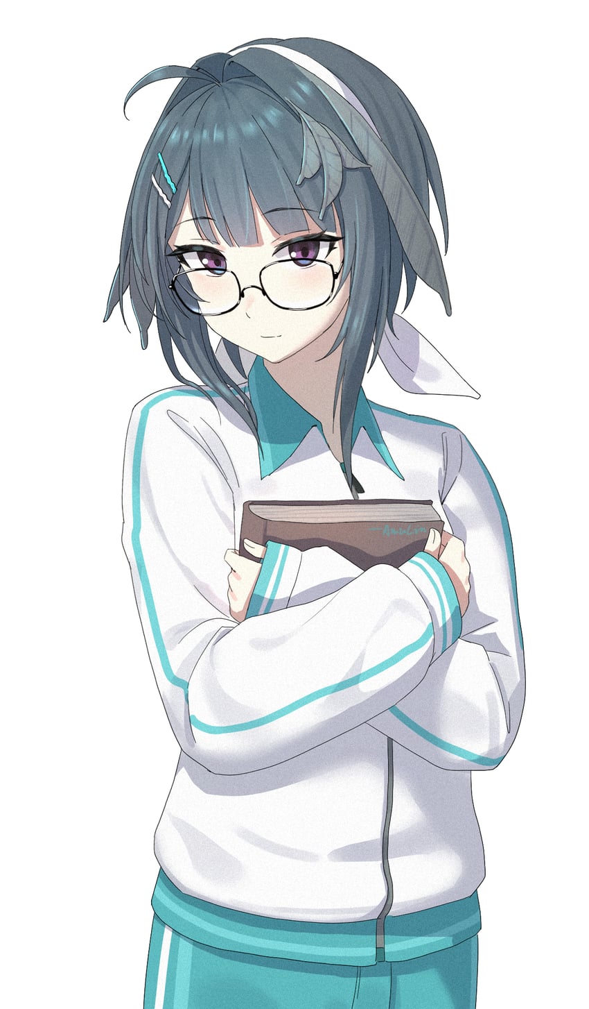 明日方舟、羽毛笔 (明日方舟) 1名女孩 呆毛 替换服装 戴眼镜的 黑框眼镜