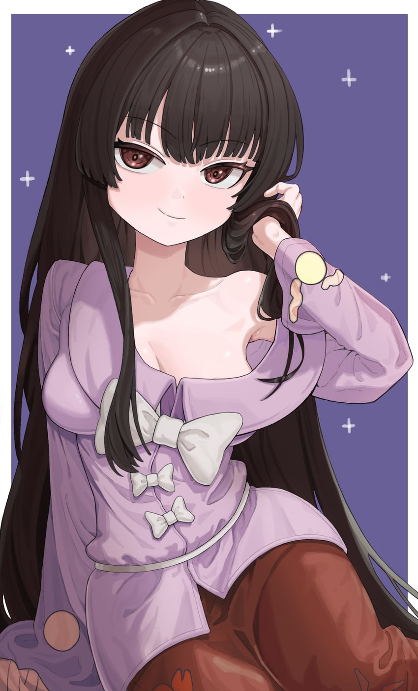 东方Project、蓬莱山辉夜 1名女孩 乳房 棕眼睛 棕发 乳沟