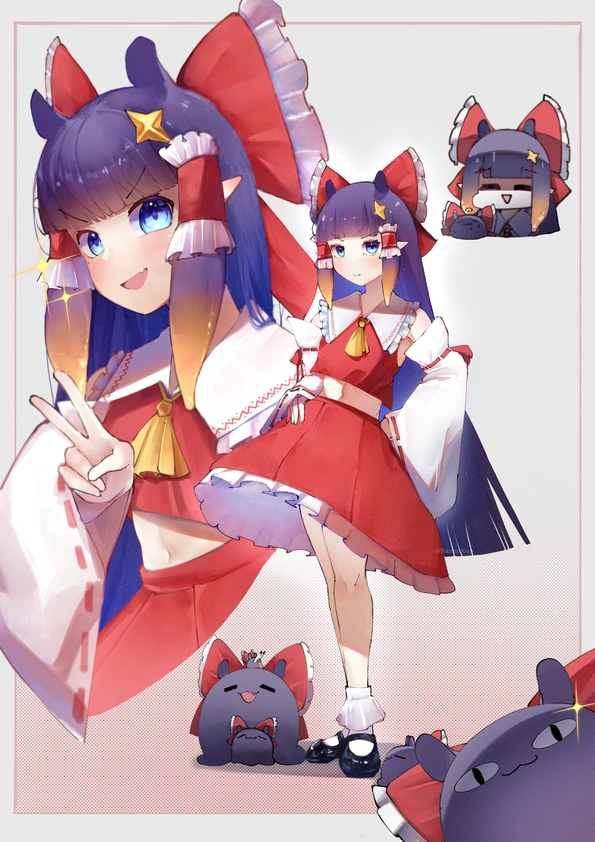 Hololive、Hololive英语、东方Project 1名女孩 阿斯科特领巾 黑鞋 蓝眼 齐刘海