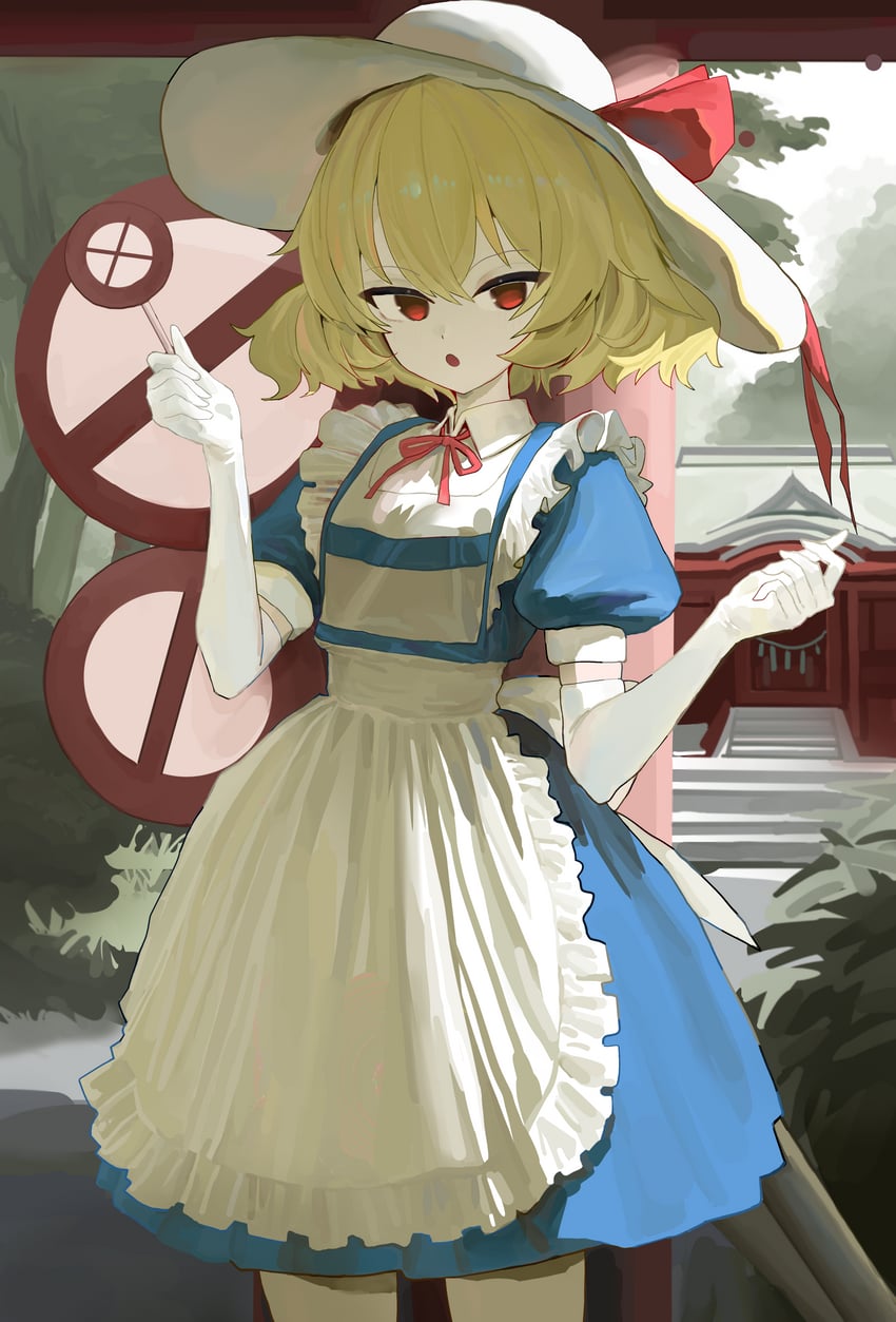 东方Project、东方Project (PC-98)、卡娜·安娜贝拉尔 1名女孩 惊讶 围裙 金发 蓝色连衣裙