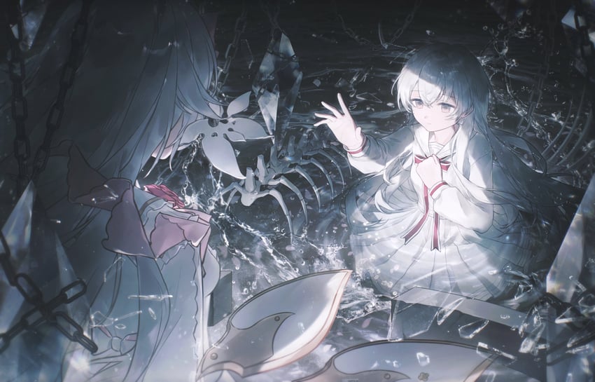 韵律源点 Arcaea、光 (Arcaea)、光(对立/Fatalis)(Arcaea) 2名女孩 动物骨架 蝴蝶结 碎玻璃 锁链