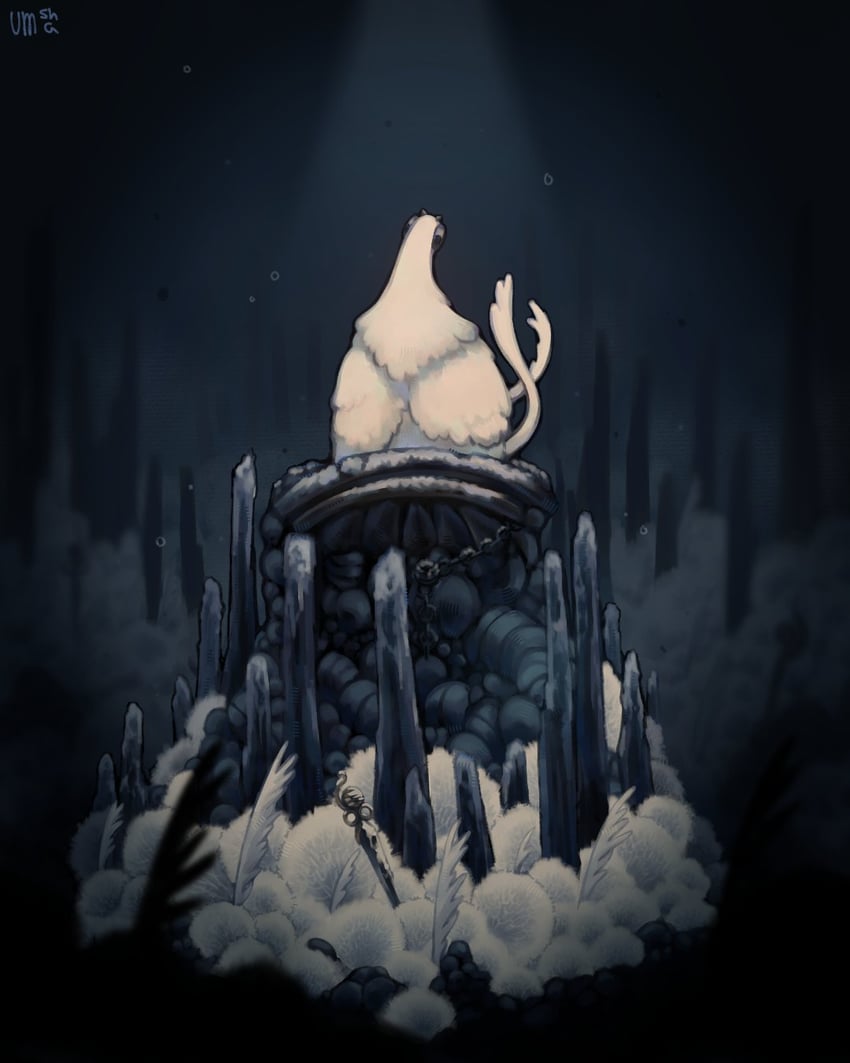 空洞骑士、空洞骑士：丝之歌、fayforn (hollow knight) 鸟 黑瞳 羽毛 全身 坐姿