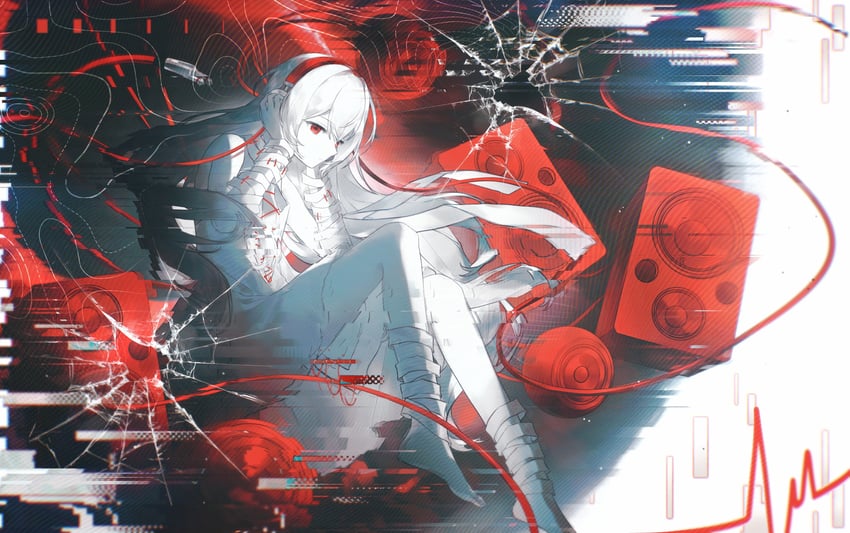 韵律源点 Arcaea、HARDCORE TANO*C、多罗西 1名女孩 包扎的手臂 缠着绷带的腿 绷带 露肩