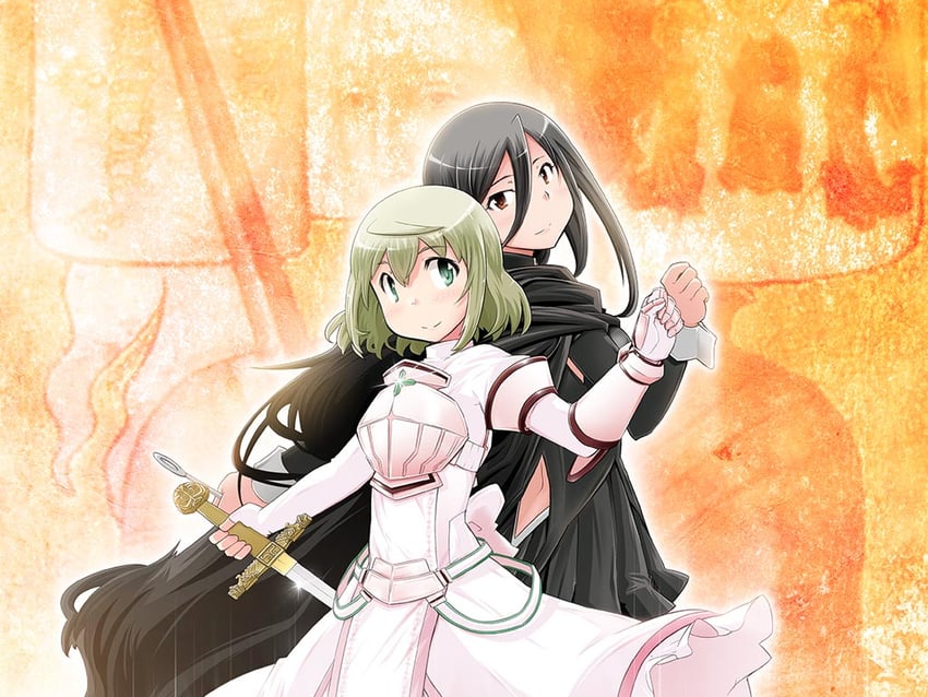 魔法纪录 魔法少女小圆外传、魔法少女小圆、魔法少女塔特玛吉卡 2名女孩 铠甲 背影 背靠背 后背蝴蝶结