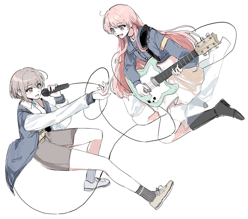 BanG Dream!、Bang Dream! It's MyGO!!!!!、千早爱音 2名女孩 腰带 黑色靴子 黑色项圈 黑袜