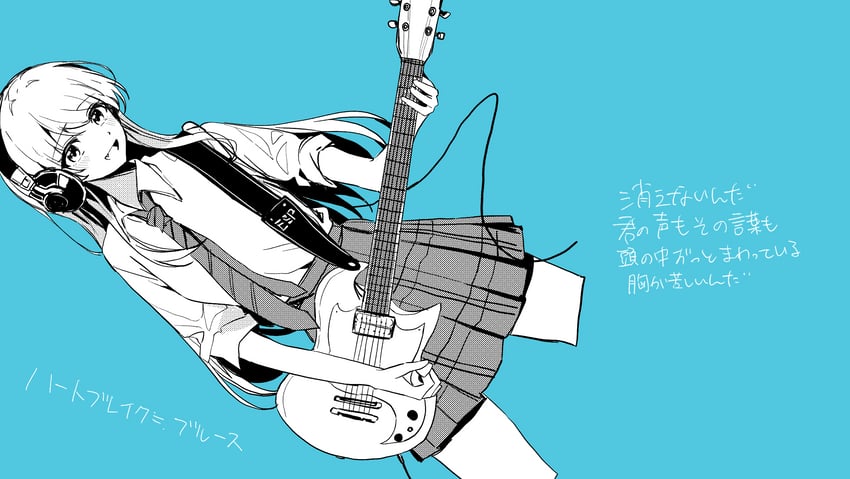 BanG Dream!、Bang Dream! It's MyGO!!!!!、千早爱音 1名女孩 蓝色背景 脸红 有领衬衫 电吉他