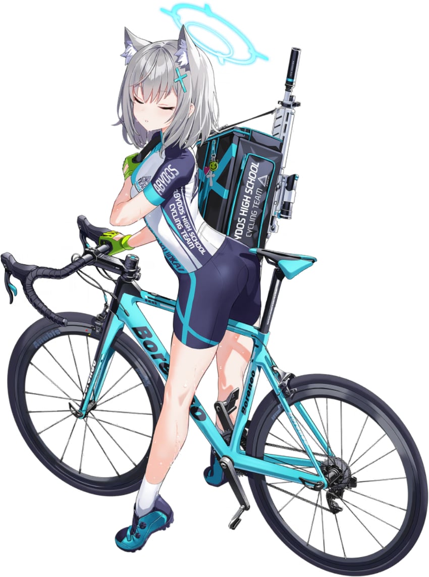 蔚蓝档案、砂狼白子 (碧蓝档案)、砂狼白子 (骑行服) (蔚蓝档案) 1名女孩 兽耳毛 兽耳 弓背 屁股