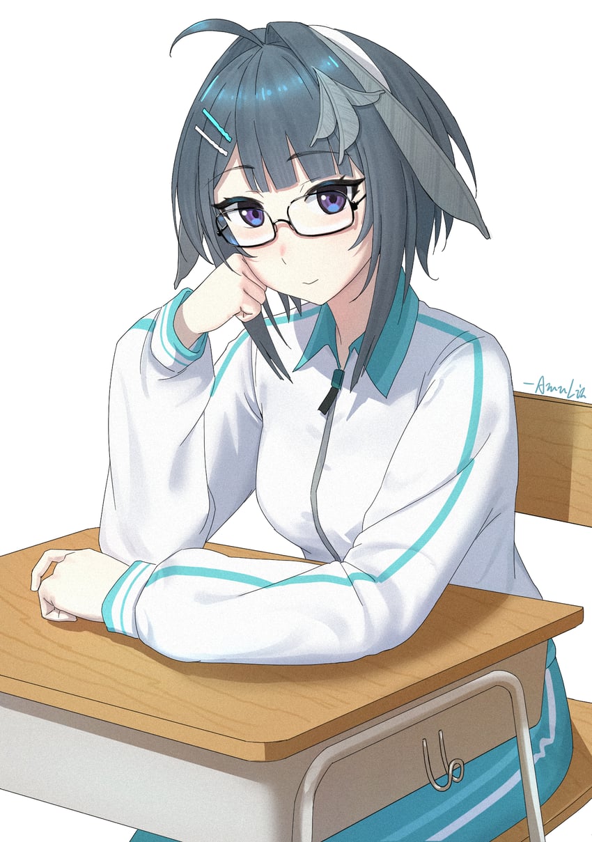 明日方舟、羽毛笔 (明日方舟) 1名女孩 呆毛 替换服装 戴眼镜的 黑框眼镜