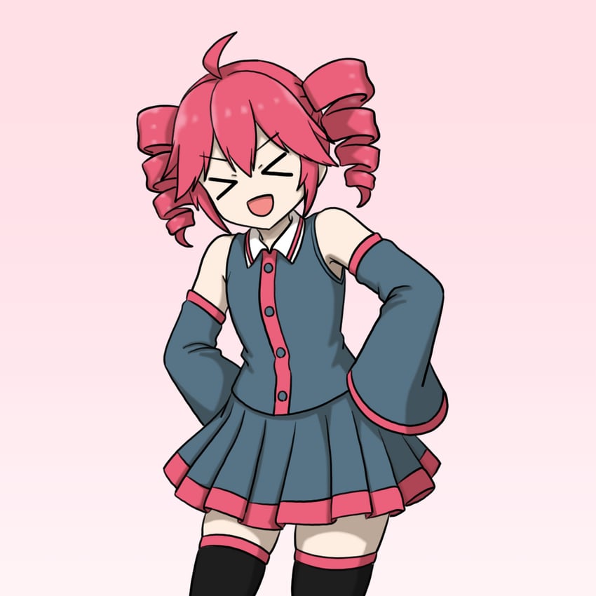 UTAU、重音Teto、重音テト (UTAU) 1名女孩 :D 闭眼挤眼 呆毛 露肩