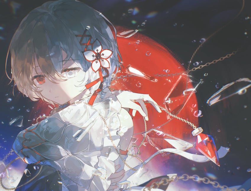 韵律源点 Arcaea、薇塔(Arcaea)、vita (wanderer) (arcaea) 1名女孩 露肩 金发 碎玻璃 锁链