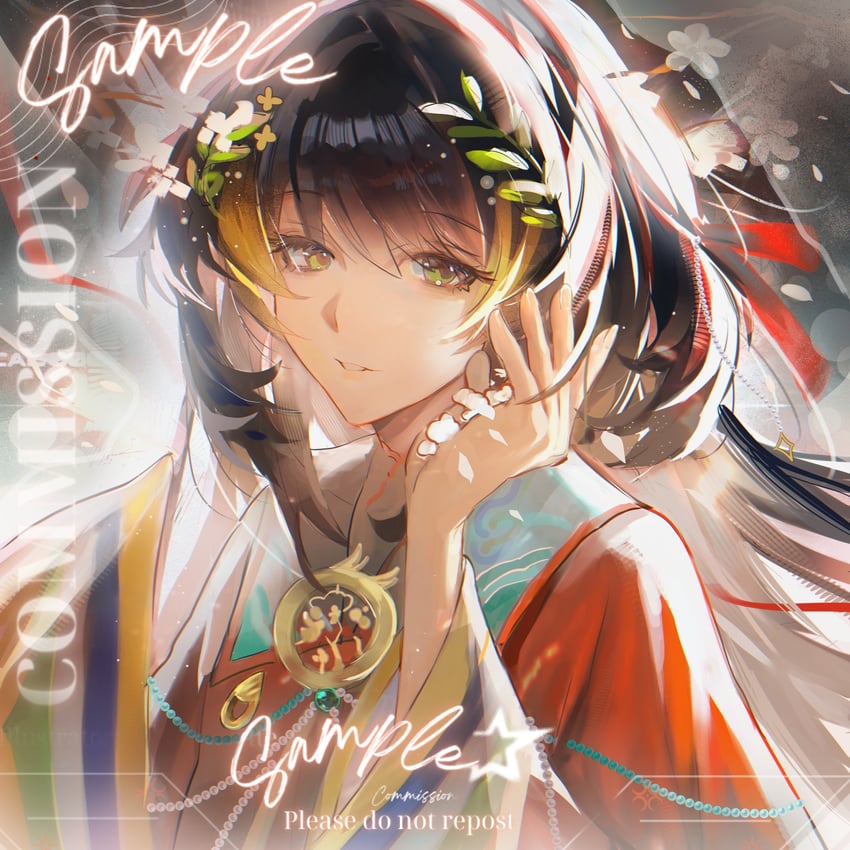 原创 1名女孩 日平衣 黑发 花 花卉装饰