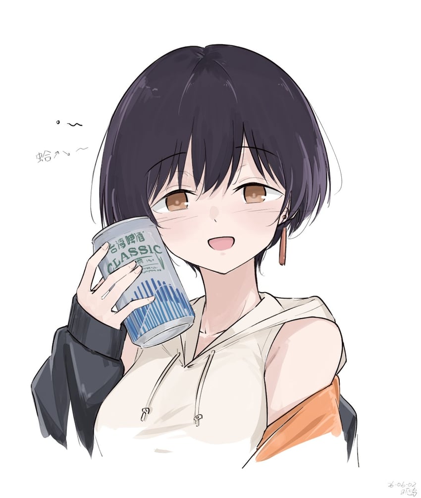 神稻牡丹：醉态如百合之花、张君兰 1名女孩 啤酒罐 黑发 脸红 棕眼睛