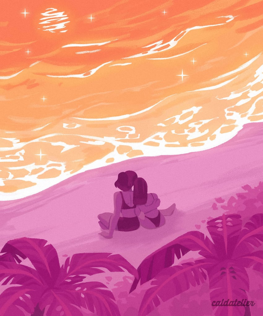 原创 2名女孩 海滩 比基尼 女同性恋旗帜 长发