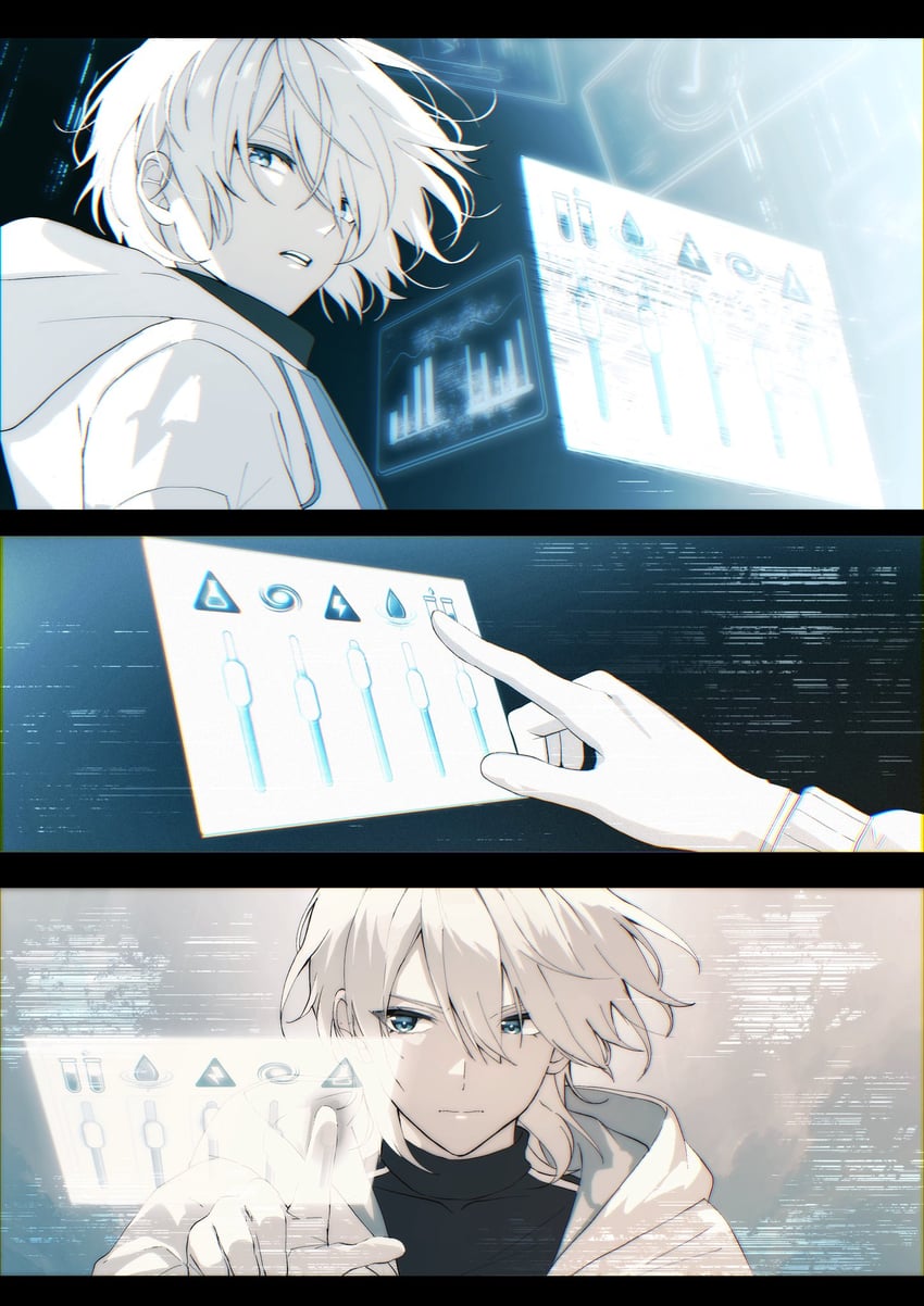 原创、扶桑霓虹 (tsuruse) 1名男孩 黑衬衫 蓝眼 闭嘴 漫画