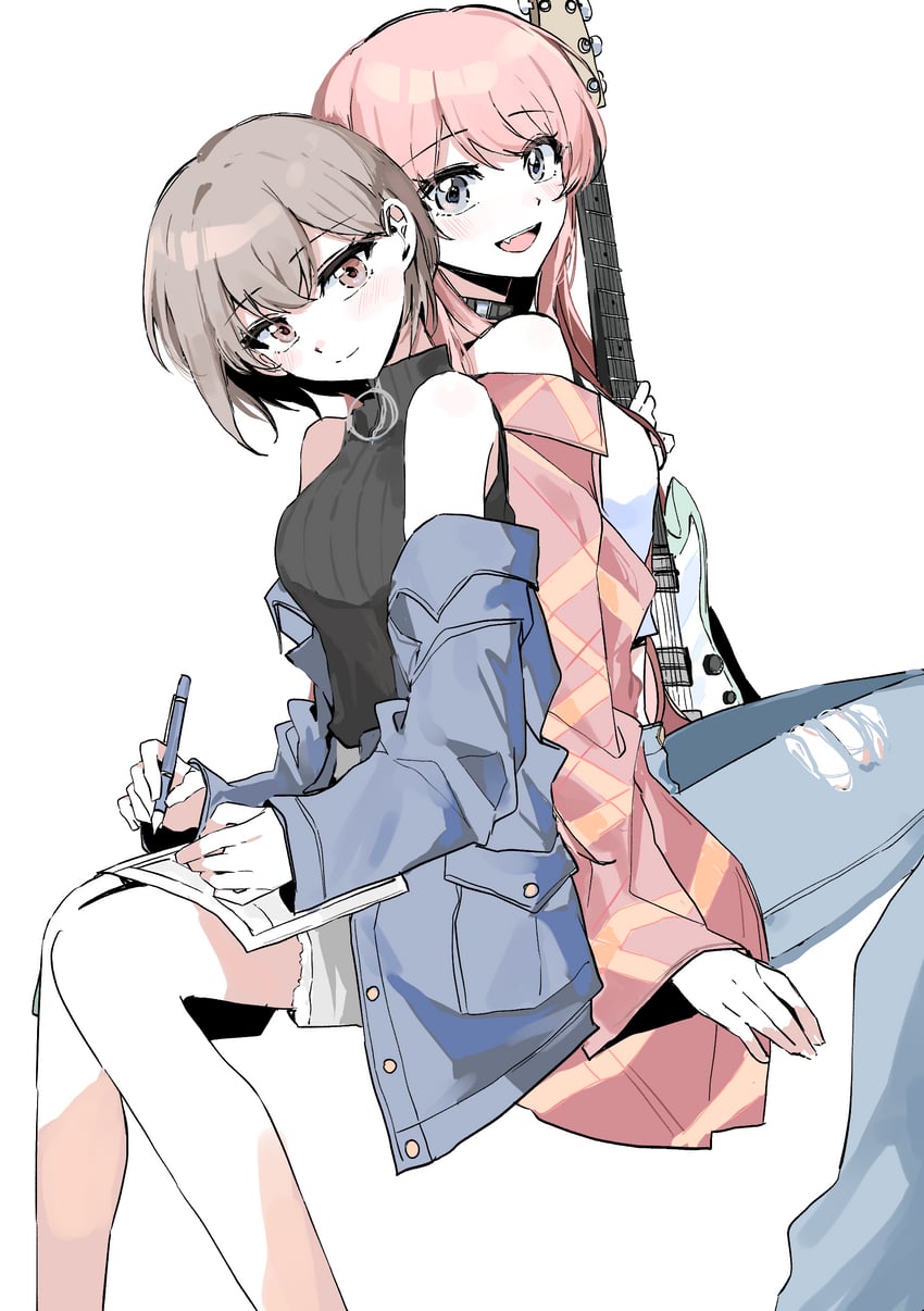 BanG Dream!、Bang Dream! It's MyGO!!!!!、千早爱音 2名女孩 黑衬衫 蓝色夹克 蓝色裤子 脸红
