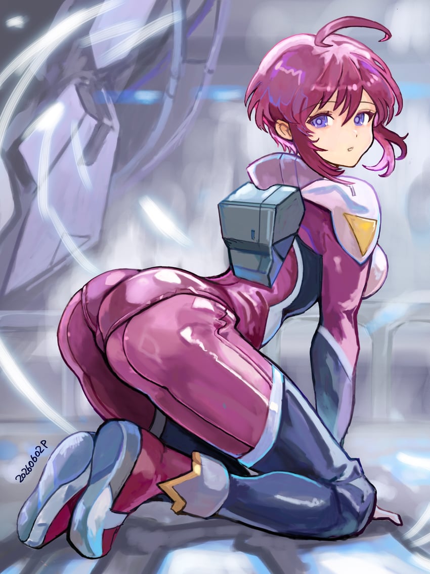 高达、机动战士高达SEED、机动战士高达SEED DESTINY 1名女孩 呆毛 四肢着地 屁股 黑色过膝袜
