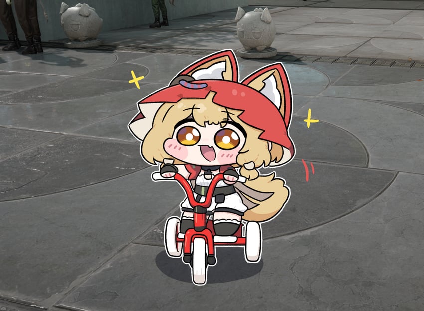 明日方舟、明日方舟：终末地、罗斯 (明日方舟) 1名女孩 :D 兽耳 自行车 黑色手套