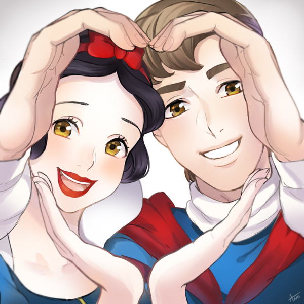 白雪公主与七个小矮人、白雪公主 (迪士尼)、王子 (迪士尼) 1名男孩 1名女孩 黑发 蝴蝶结 连衣裙