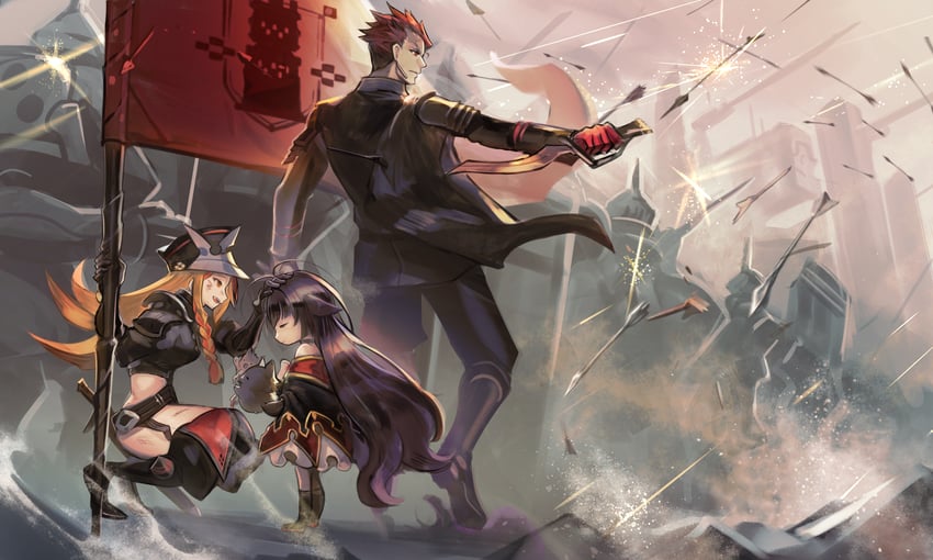 Pixiv Fantasia、Pixiv Fantasia Last Saga、gilbert eisenshudel 1名男孩 2名女孩 箭 战斗 black boos