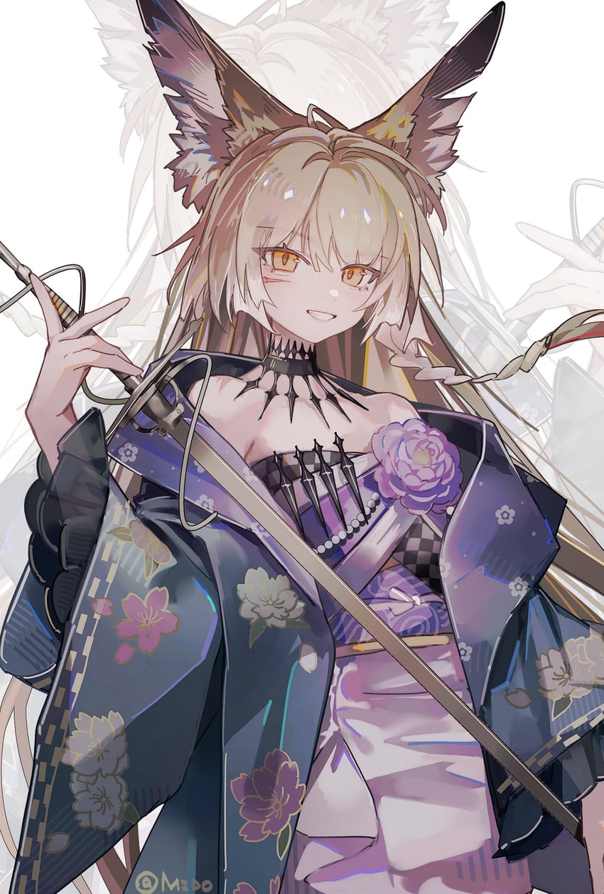 明日方舟、铃兰 (档案名)、铃兰 (焦点之外) (明日方舟) 1名女孩 兽耳毛 兽耳 露肩 金发