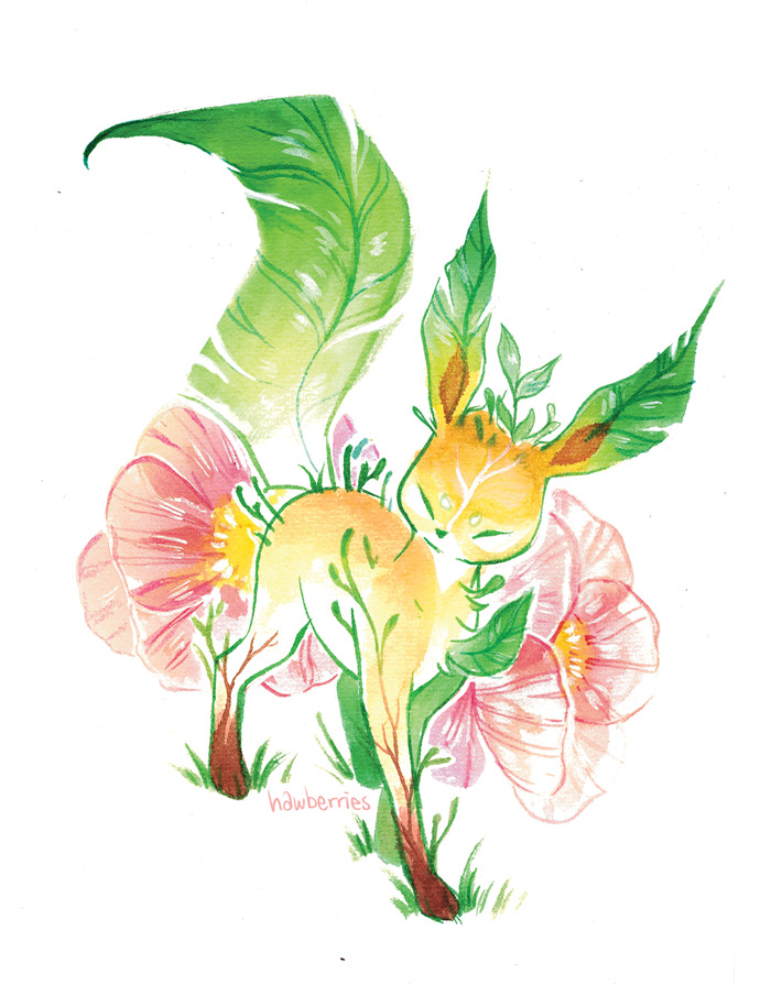宝可梦、叶伊布 作者名 闭眼 闭嘴 花 全身
