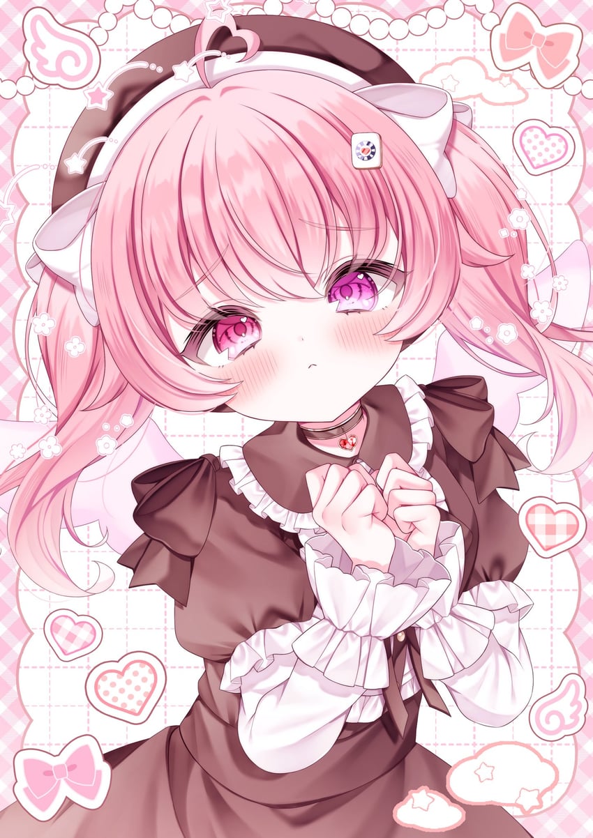个人势虚拟主播、kohane kurume (vtuber) 1名女孩 :< 呆毛 菱格纹边框 珠子