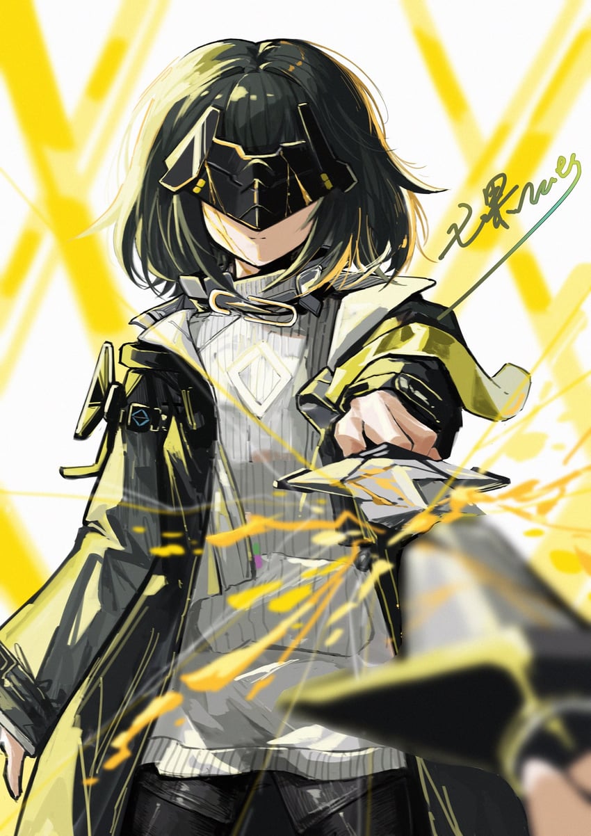 明日方舟、明日方舟：终末地、管理员 (明日方舟) 1名女孩 作者名 黑色大衣 黑发 黑面具