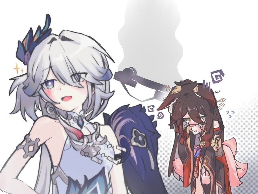崩坏：星穹铁道、崩坏系列、忘归 (崩坏：星穹铁道) 2名女孩 兽耳 臂环 露肩 蓝眼