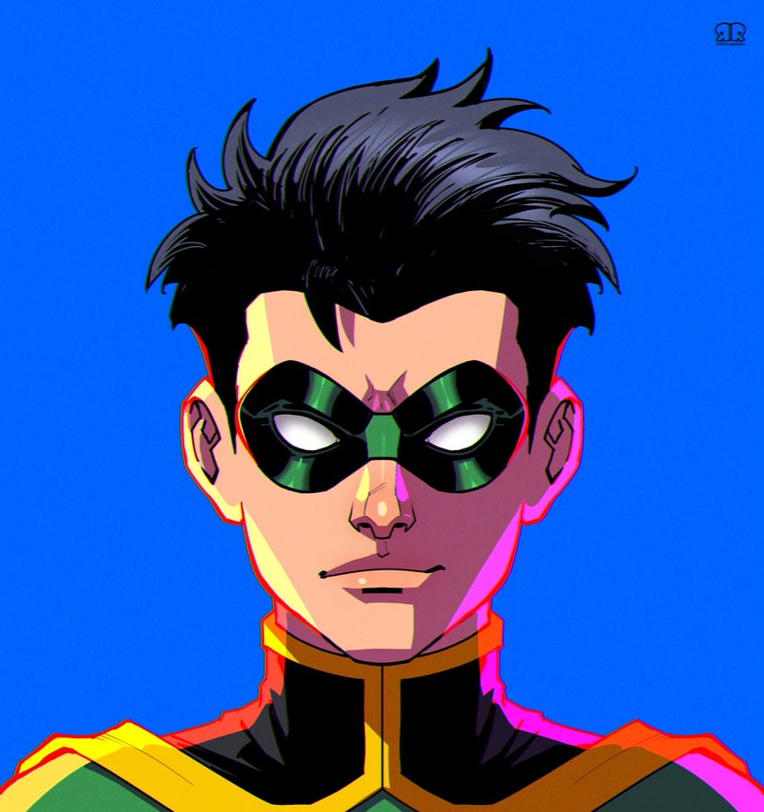 蝙蝠侠系列、DC漫画、罗宾（DC） 1名男孩 作者标志 作者名 黑发 蓝色背景