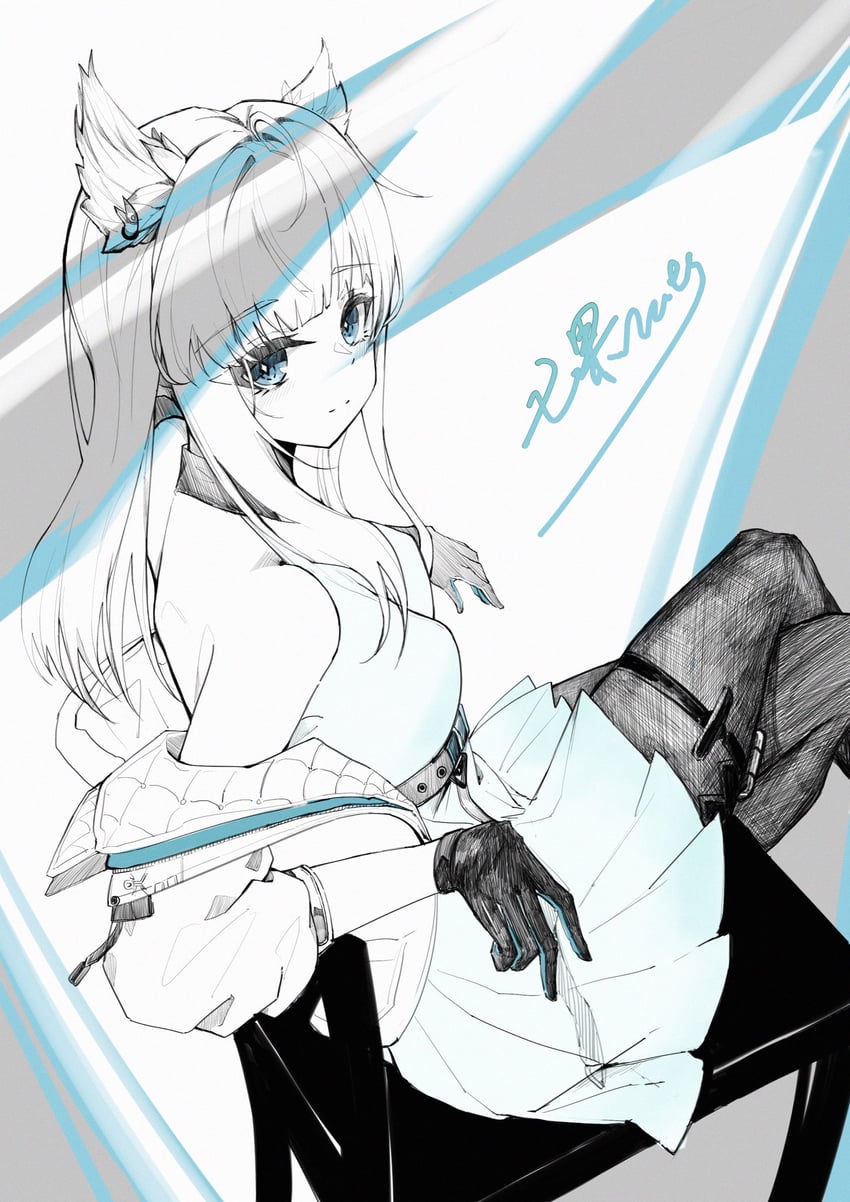 明日方舟、明日方舟：终末地、佩莉卡 (明日方舟：终末地) 1名女孩 兽耳 作者名 裸背 露肩
