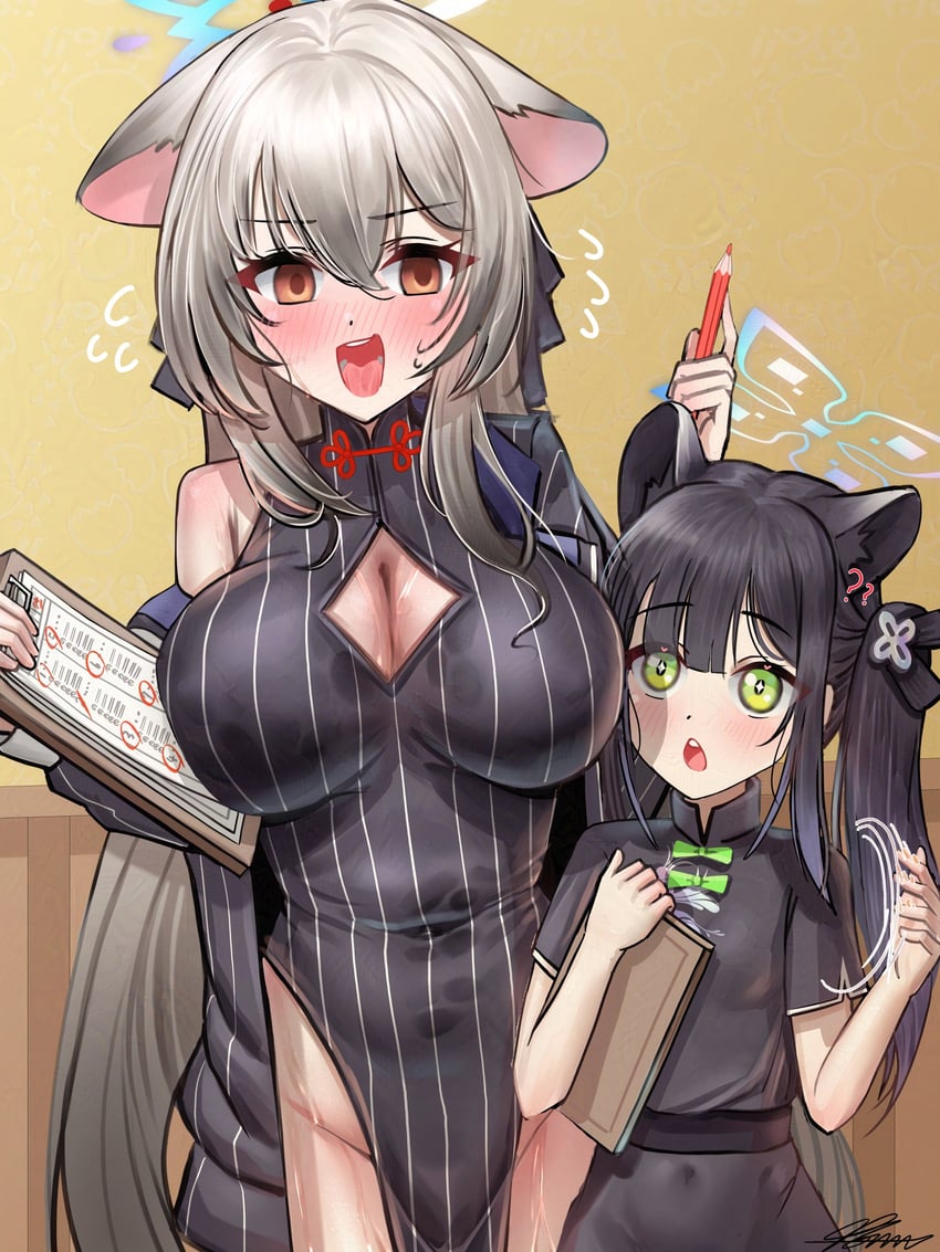 蔚蓝档案、心奈 (蔚蓝档案)、瞬 (蔚蓝档案) 2名女孩 幼化 兽耳毛 兽耳 黑发