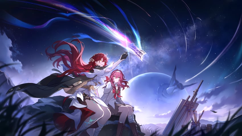崩坏：星穹铁道、崩坏系列、姬子 (崩坏：星穹铁道) 2名女孩 举手 星穹列车 (崩坏：星穹铁道) 缠着绷带的腿 缠绷带的脖子