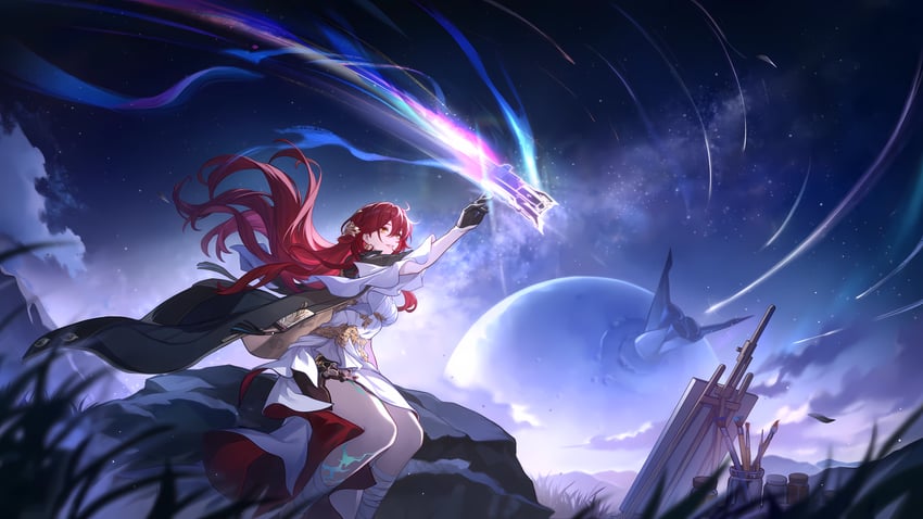 崩坏：星穹铁道、崩坏系列、姬子 (崩坏：星穹铁道) 1名女孩 举手 星穹列车 (崩坏：星穹铁道) 缠着绷带的腿 绷带