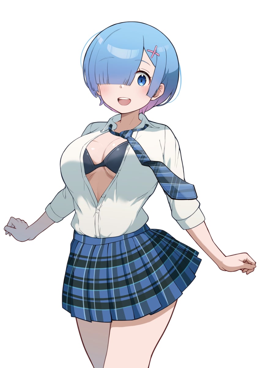 Re:从零开始的异世界生活、雷姆 (从零开始的异世界生活) 1名女孩 黑色文胸 蓝眼 蓝发 蓝色领带