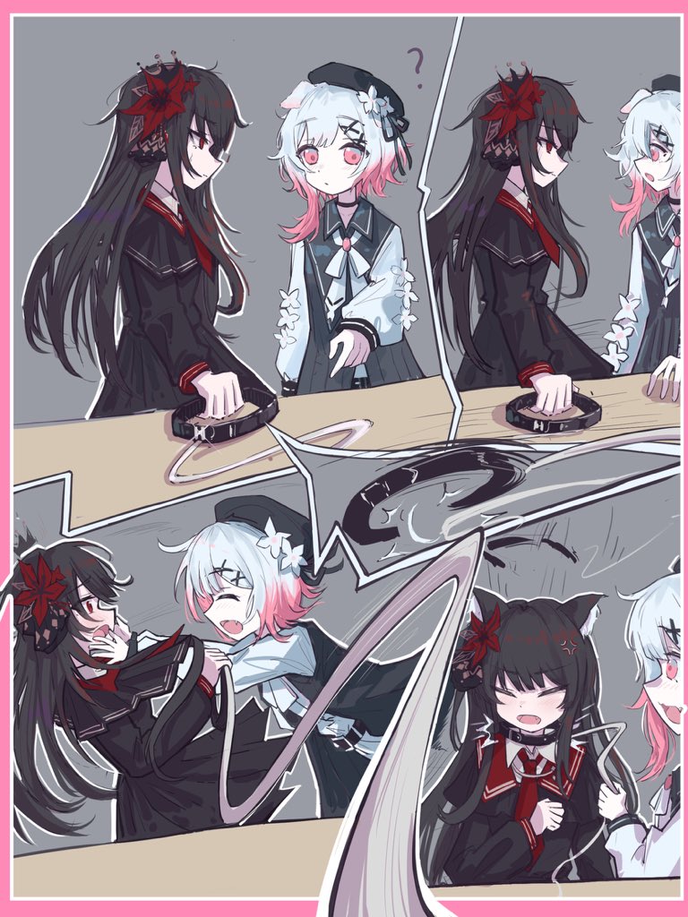 魔法少女的小镇审判、二阶堂博、樱庭绘麻 2名女孩 五格漫画 兽耳 腰带 贝雷帽