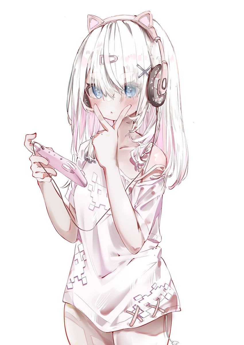 原创 1名女孩 兽耳耳机 兽耳 蓝眼 猫耳耳机