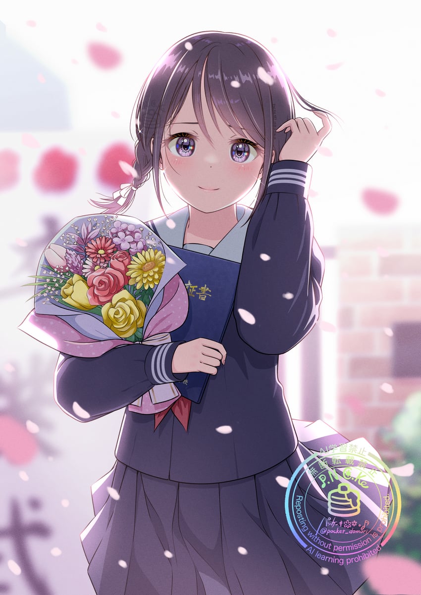 原创 1名女孩 举手 逆光 黑发 黑色水手服