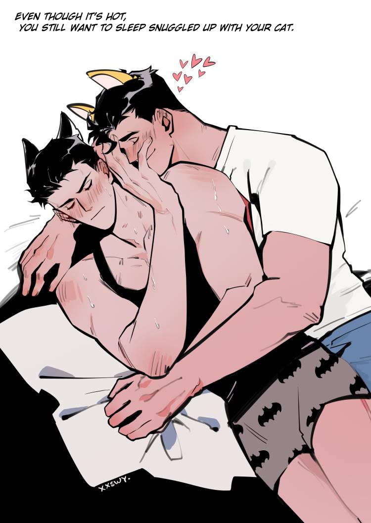 蝙蝠侠系列、DC漫画、超人系列 2个男孩 兽耳 举手 蝙蝠侠标志 黑色背心
