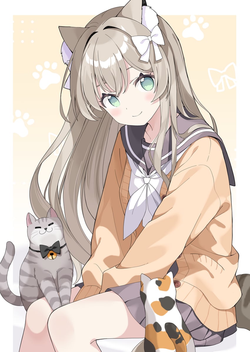 原创 1名女孩 动物 兽耳毛 兽耳 腿间