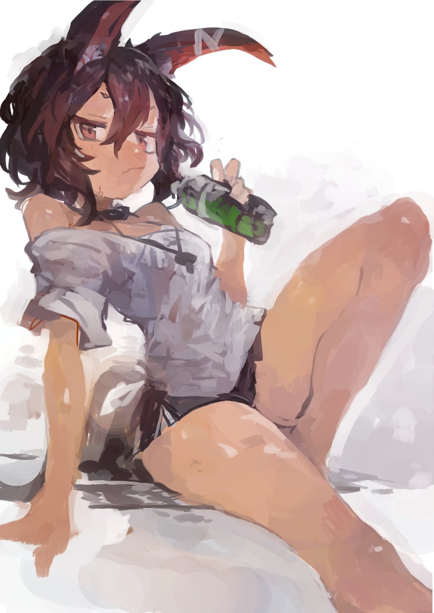 原创 1名女孩 兽耳 黑色裙子 瓶子 棕眼睛