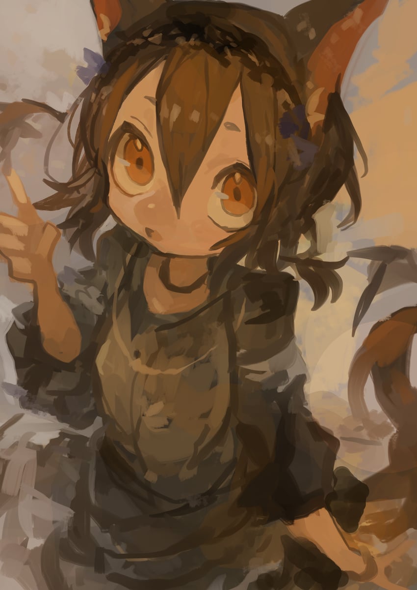 原创 1名女孩 兽耳 黑衬衫 棕眼睛 棕发