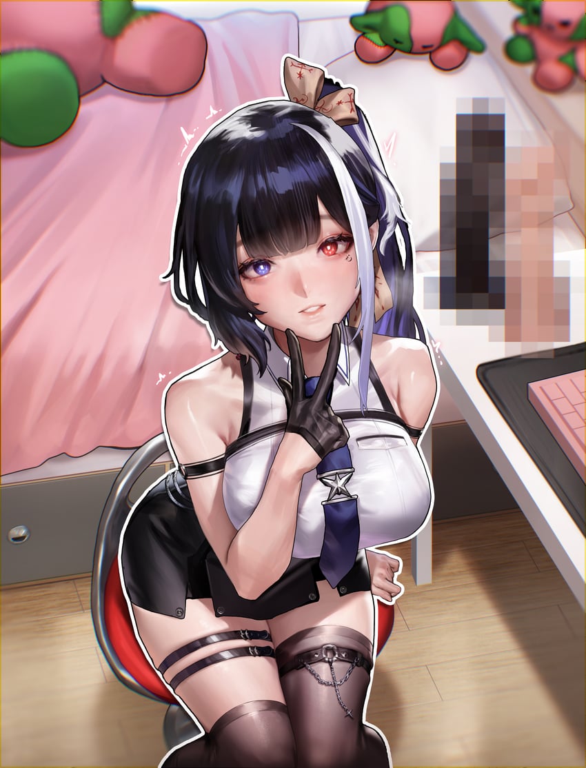 个人势虚拟主播、洛可可 (Vtuber) 1名女孩 臂章 露肩 黑色手套 黑发