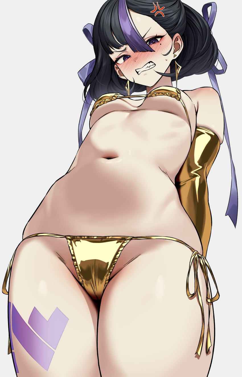 胜利女神：妮姬、舒恩 (胜利女神：妮姬) 1名女孩 青筋 双手背在身后 比基尼 黑发