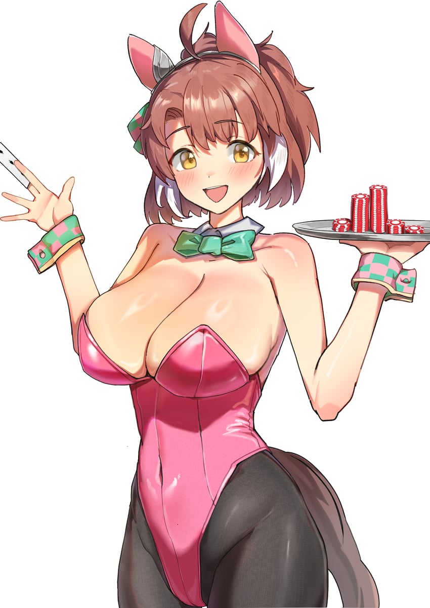 赛马娘、烈焰快驹 (赛马娘) 1名女孩 呆毛 替换服装 兽耳 水蓝色蝴蝶结